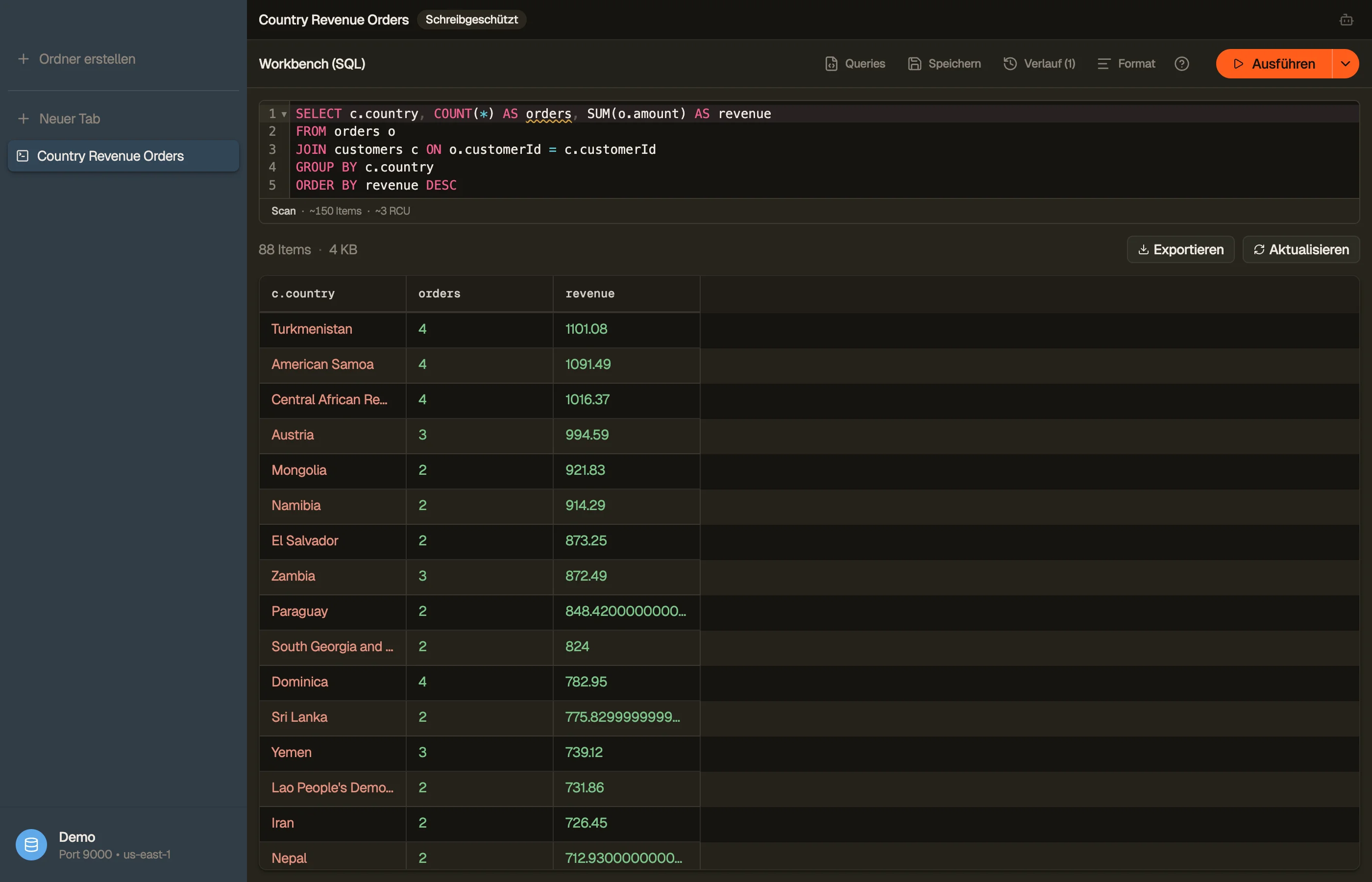 Die DynoTable SQL Workbench kompiliert einen JOIN mit GROUP BY in Query- und Scan-Aufrufe.