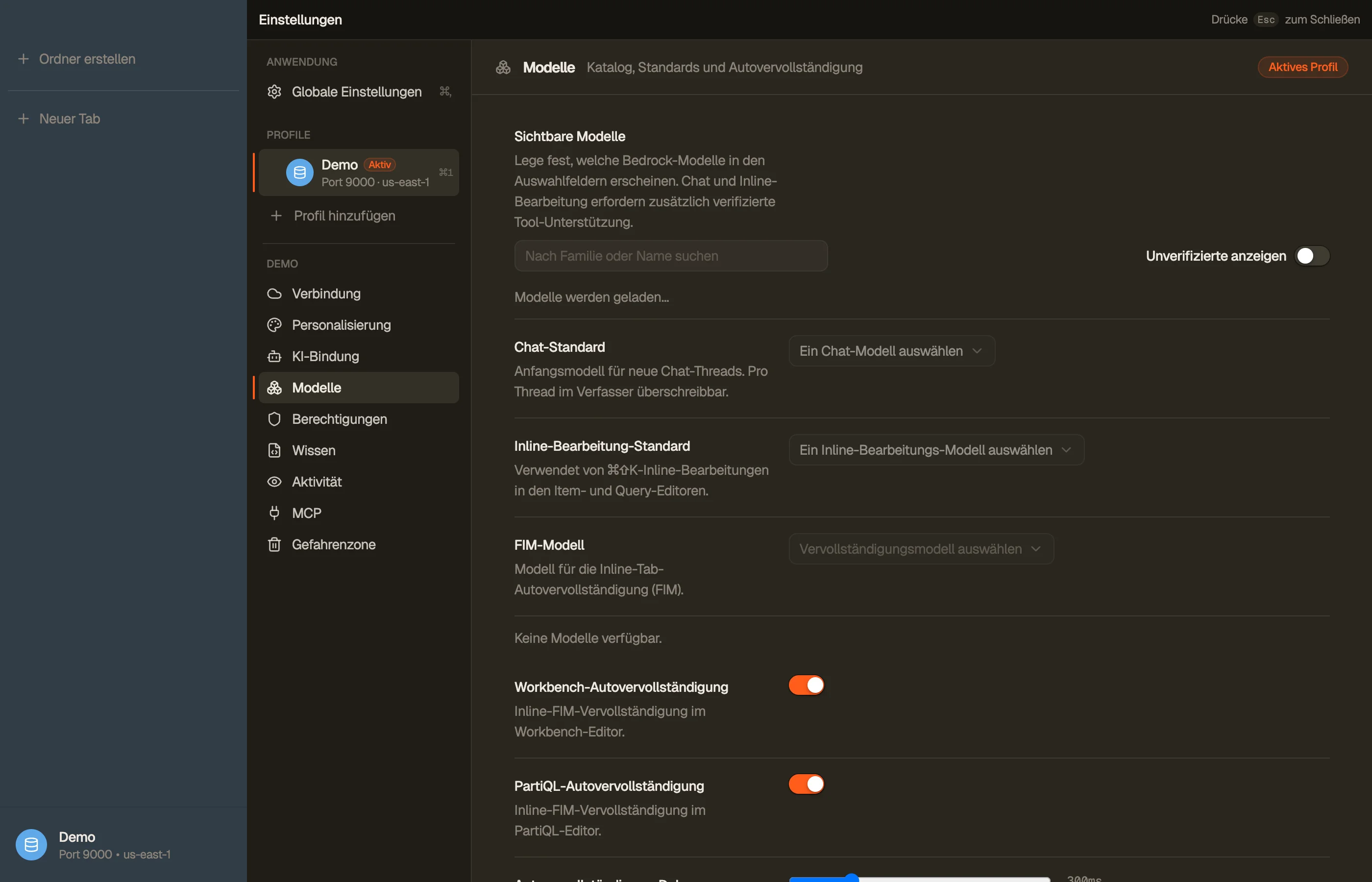 Modelle — der Katalog, deine Standards pro Oberfläche und welche Modelle sichtbar sind.