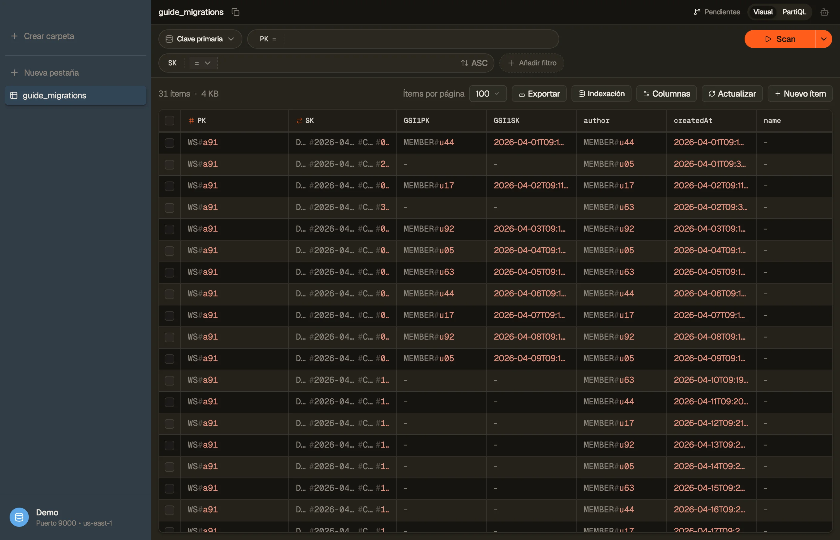 Paginando una tabla en DynoTable para detectar items a los que les faltan los nuevos atributos de índice durante un backfill.