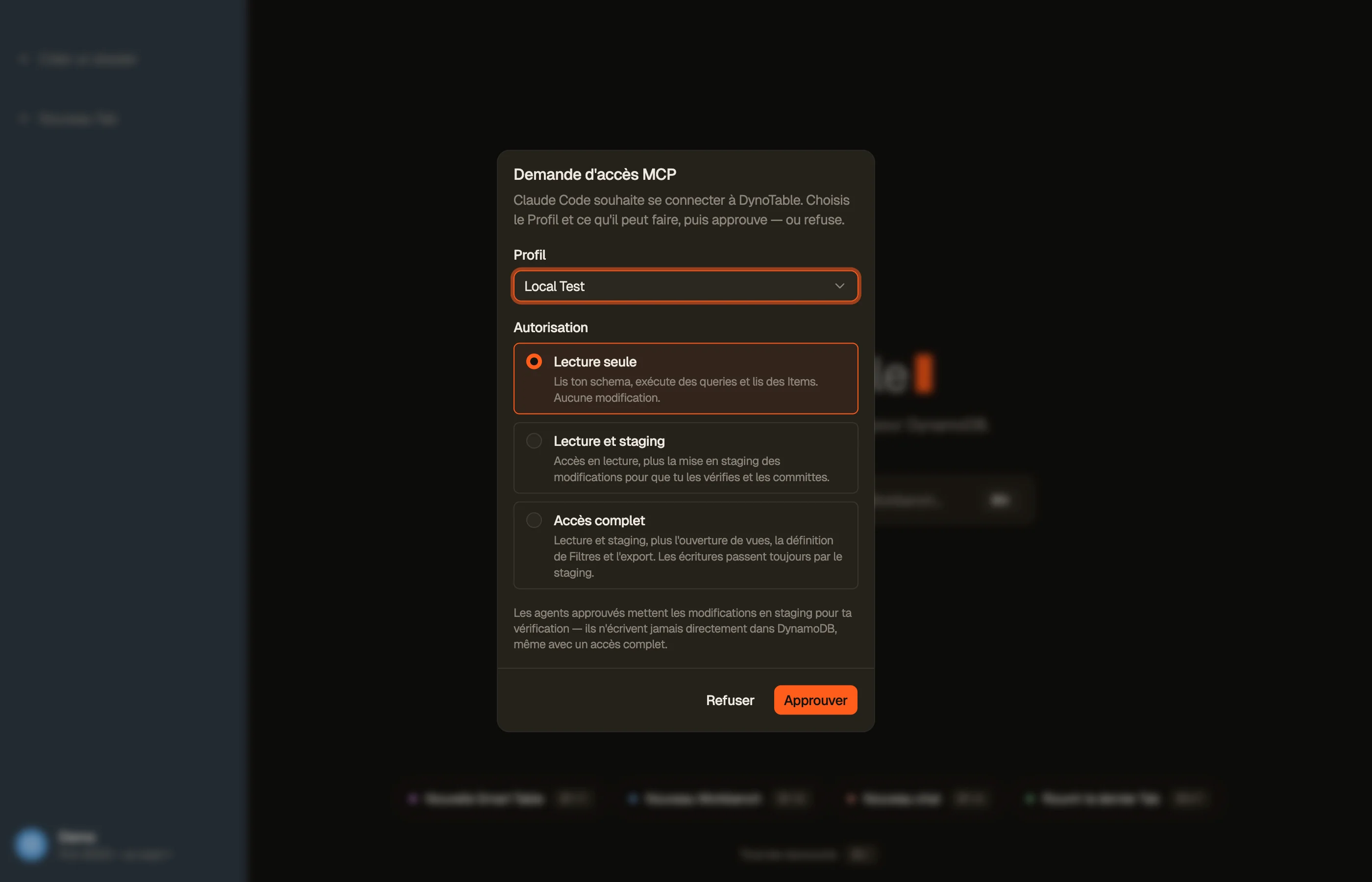 La demande de consentement dans l’app : un client qui se connecte demande l’accès, et tu accordes l’une des trois portées ou tu refuses.