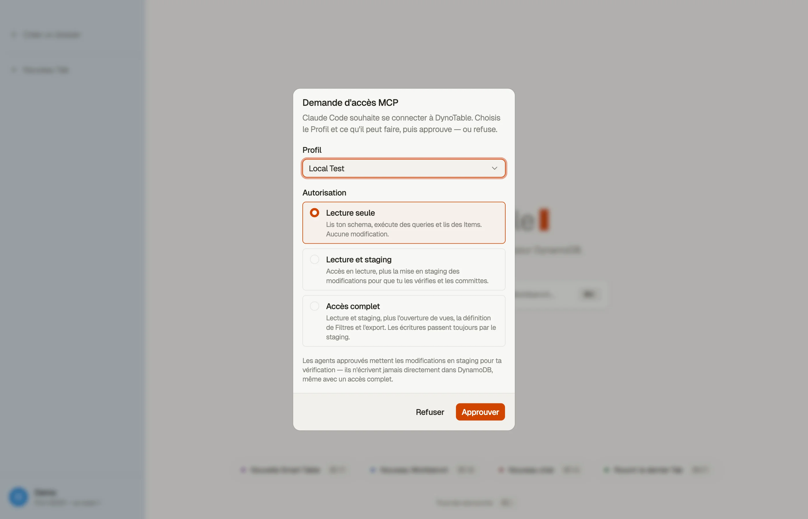 La demande de consentement dans l’app : un client qui se connecte demande l’accès, et tu accordes l’une des trois portées ou tu refuses.