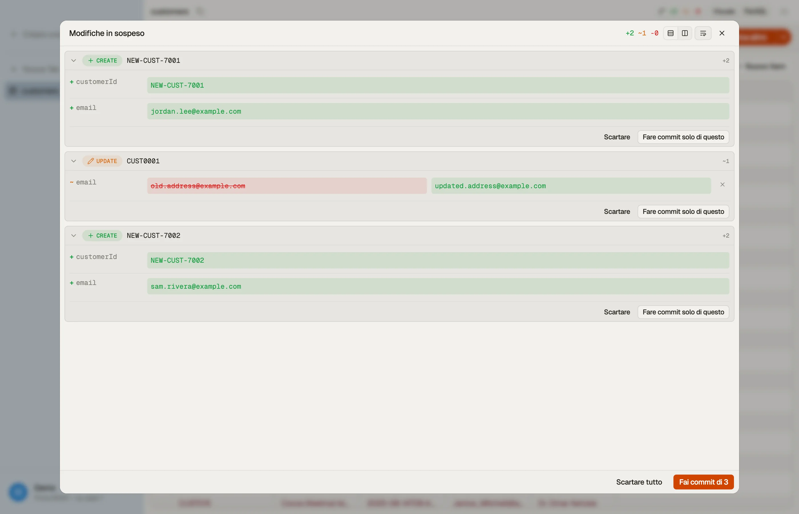 Il diff di commit in staging di DynoTable prima che qualcosa venga scritto su DynamoDB.