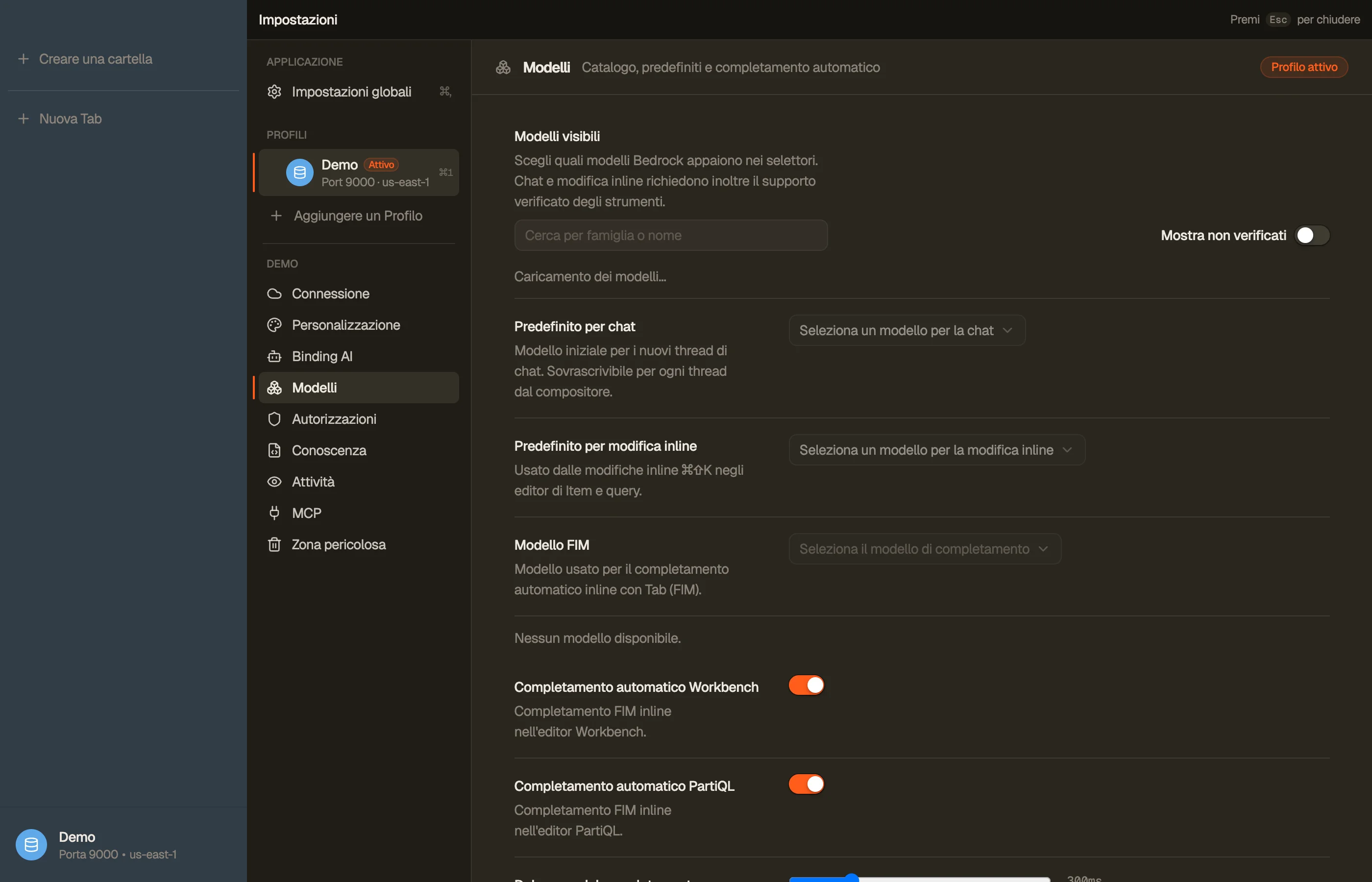 Modelli — il catalogo, le tue impostazioni predefinite per superficie e quali modelli sono visibili.
