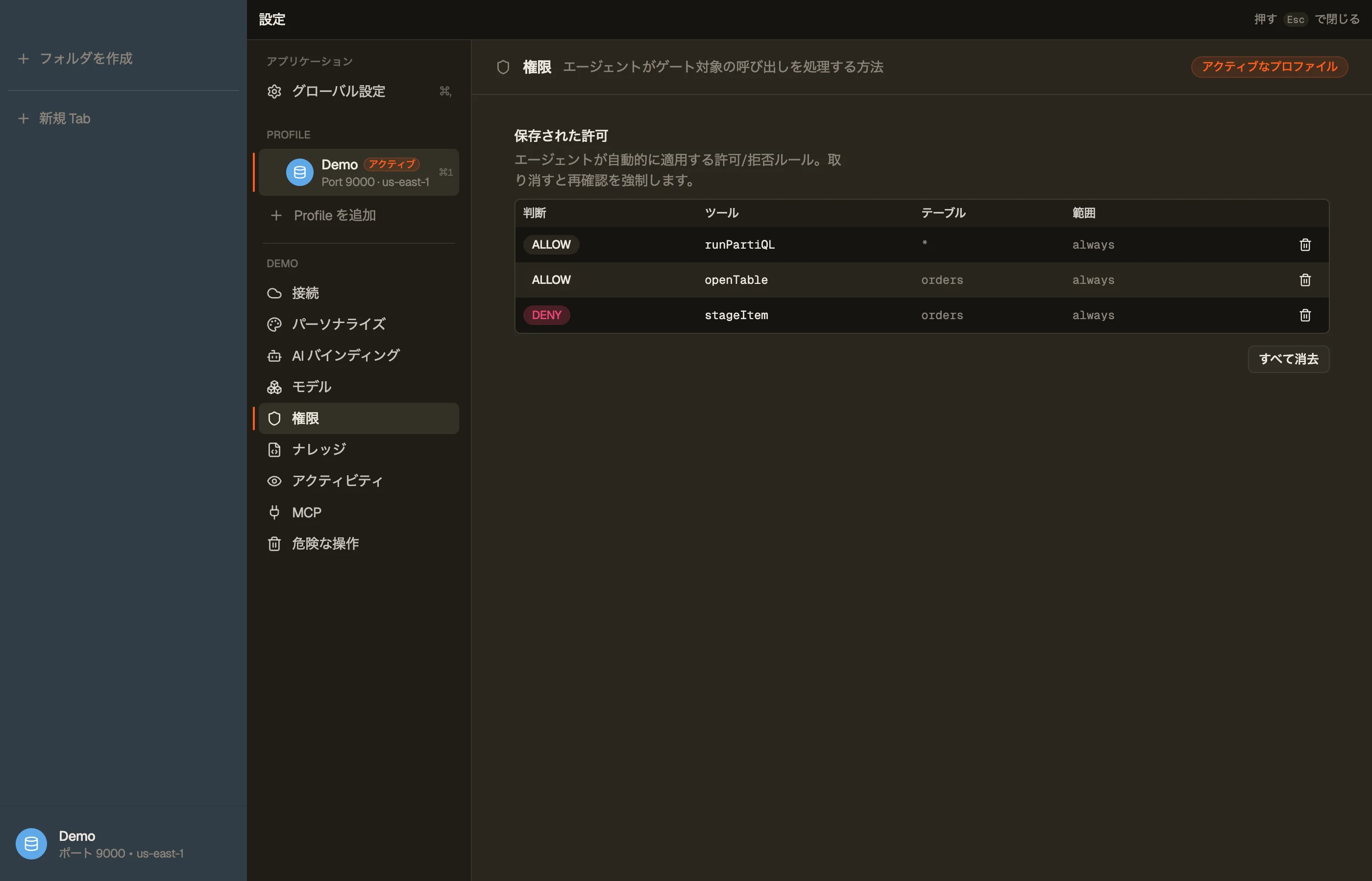 Permissions — 保存した許可のテーブル。