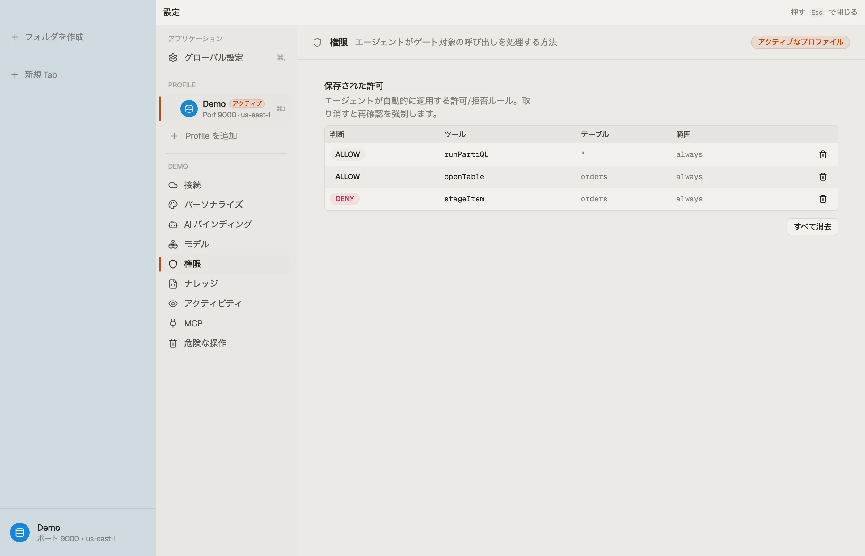 Permissions — 保存した許可のテーブル。