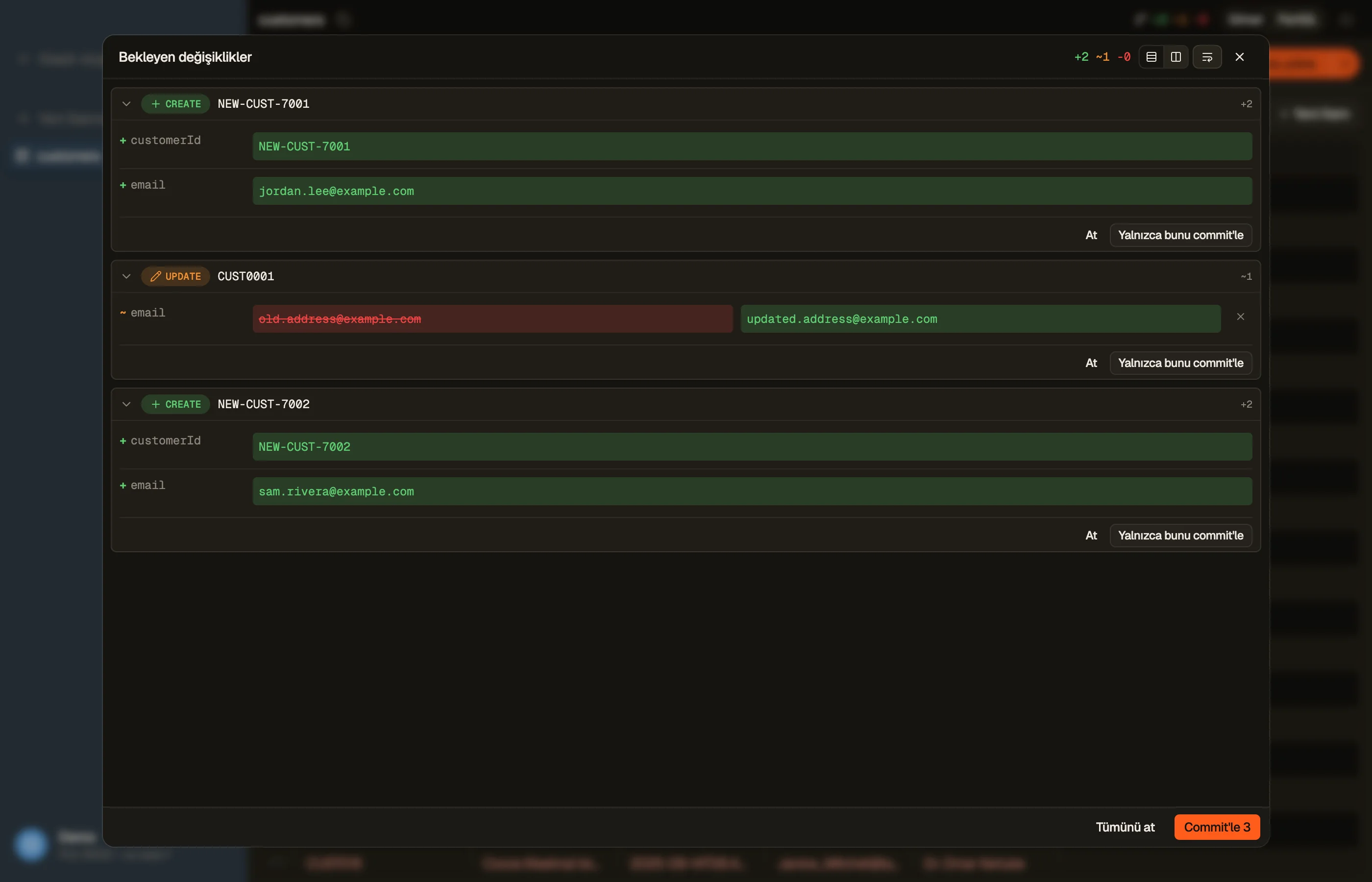 DynamoDB'ye herhangi bir şey yazılmadan önce DynoTable'ın hazırlanmış commit diff'i.
