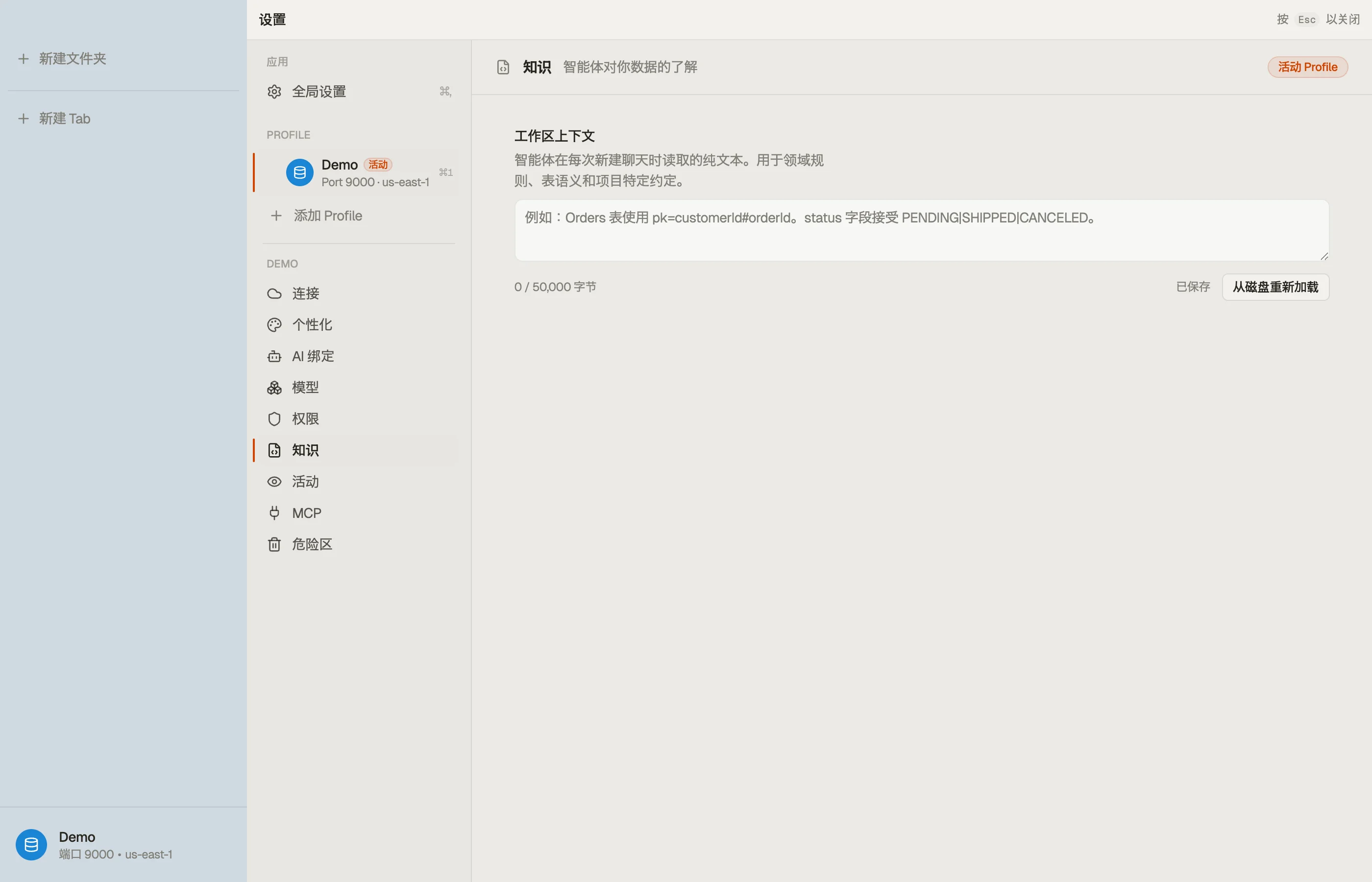 Knowledge —— 助手作为常备上下文读取的工作区笔记。